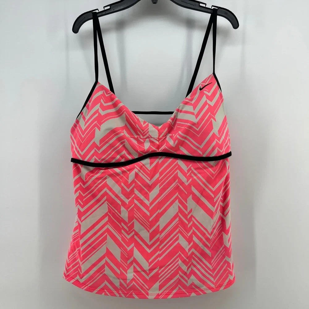 Nike Womens Pink Chevron Tankini Swim Top Size 16 Geometric Athletic V-Neck‎